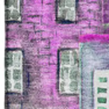 5' X 8' Purple Green And Pink Abstract Geometric Washable Area Rug With UV Protection