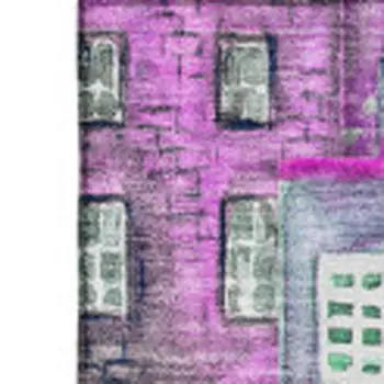 5' X 8' Purple Green And Pink Abstract Geometric Washable Area Rug With UV Protection