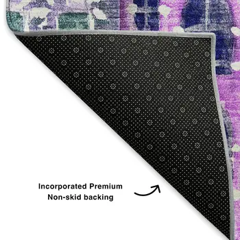8' Purple Green And Pink Abstract Geometric Washable Round Rug With UV Protection