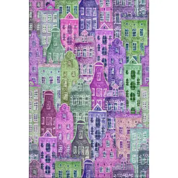 8' X 10' Purple Green And Pink Abstract Geometric Washable Area Rug With UV Protection