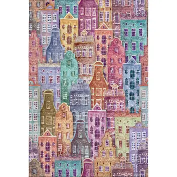 8' X 10' Red Blue And Lavender Abstract Geometric Washable Area Rug With UV Protection