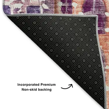 8' X 10' Red Blue And Lavender Abstract Geometric Washable Area Rug With UV Protection