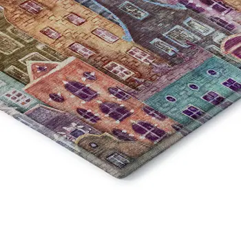 8' X 10' Red Blue And Lavender Abstract Geometric Washable Area Rug With UV Protection