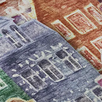 8' X 10' Red Blue And Lavender Abstract Geometric Washable Area Rug With UV Protection