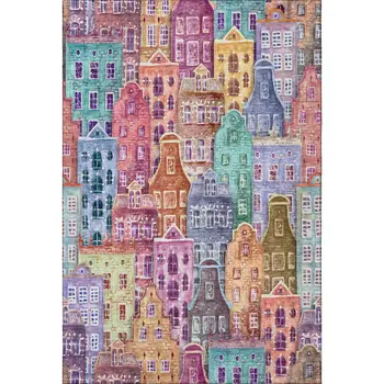 8' X 10' Red Blue And Lavender Abstract Geometric Washable Area Rug With UV Protection