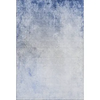 3' X 5' Blue And Ivory Abstract Washable Area Rug With UV Protection