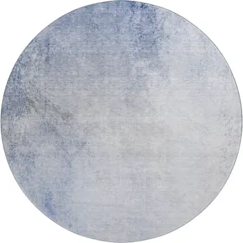 8' Blue And Ivory Abstract Washable Round Rug With UV Protection