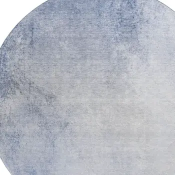 8' Blue And Ivory Abstract Washable Round Rug With UV Protection