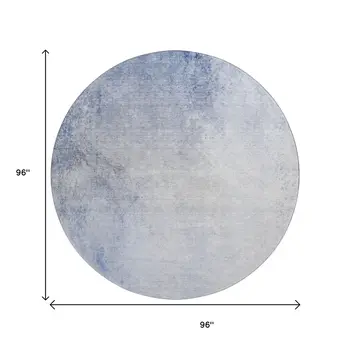 8' Blue And Ivory Abstract Washable Round Rug With UV Protection