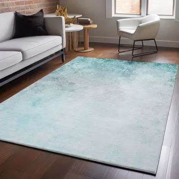 8' X 10' Teal And Ivory Abstract Washable Area Rug With UV Protection