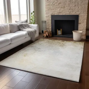 3' X 5' Taupe And Ivory Abstract Washable Area Rug With UV Protection