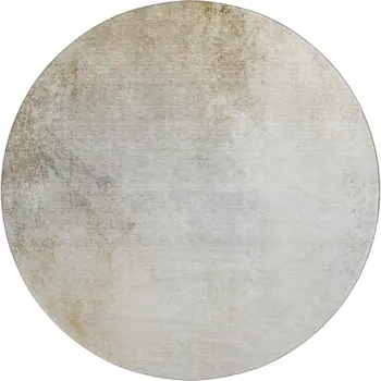 8' Taupe And Ivory Abstract Washable Round Rug With UV Protection