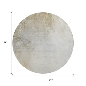 8' Taupe And Ivory Abstract Washable Round Rug With UV Protection
