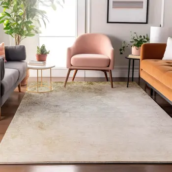 9' X 12' Taupe And Ivory Abstract Washable Area Rug With UV Protection