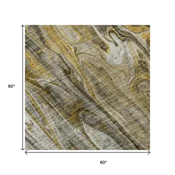 5' X 8' Brown Gray And Ivory Abstract Washable Area Rug With UV Protection