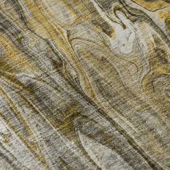 8' X 10' Brown Gray And Ivory Abstract Washable Area Rug With UV Protection
