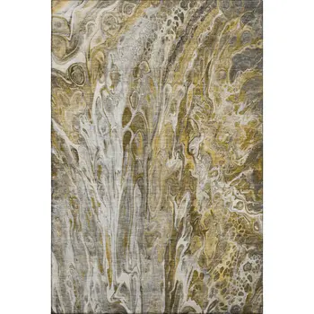 10' X 14' Brown Gray And Ivory Abstract Washable Area Rug With UV Protection