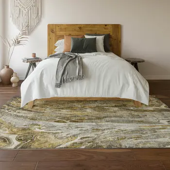 10' X 14' Brown Gray And Ivory Abstract Washable Area Rug With UV Protection