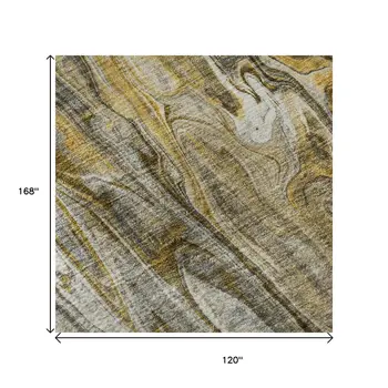 10' X 14' Brown Gray And Ivory Abstract Washable Area Rug With UV Protection