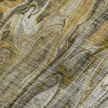 10' X 14' Brown Gray And Ivory Abstract Washable Area Rug With UV Protection