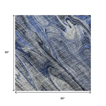 5' X 8' Blue Gray And Ivory Abstract Washable Area Rug With UV Protection