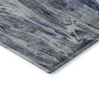 8' Blue Gray And Ivory Abstract Washable Round Rug With UV Protection