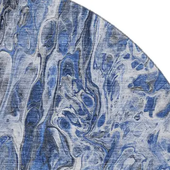 8' Blue Gray And Ivory Abstract Washable Round Rug With UV Protection