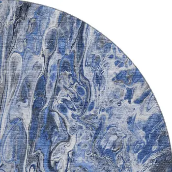 8' Blue Gray And Ivory Abstract Washable Round Rug With UV Protection