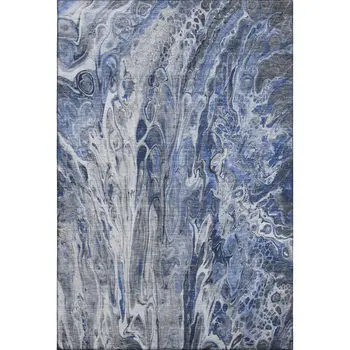 8' X 10' Blue Gray And Ivory Abstract Washable Area Rug With UV Protection