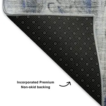8' X 10' Blue Gray And Ivory Abstract Washable Area Rug With UV Protection