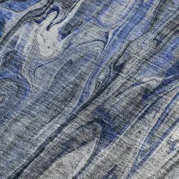8' X 10' Blue Gray And Ivory Abstract Washable Area Rug With UV Protection