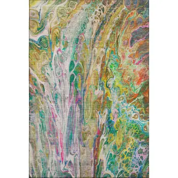 8' X 10' Green Gold And Teal Abstract Washable Area Rug With UV Protection