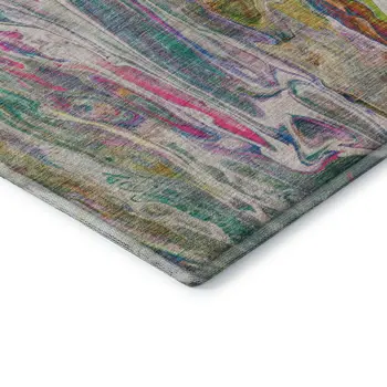 8' X 10' Green Gold And Teal Abstract Washable Area Rug With UV Protection