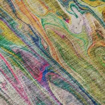 8' X 10' Green Gold And Teal Abstract Washable Area Rug With UV Protection