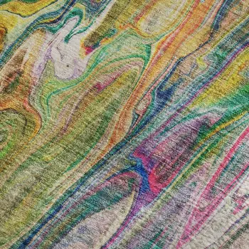 8' X 10' Green Gold And Teal Abstract Washable Area Rug With UV Protection
