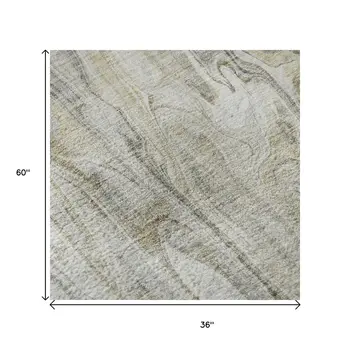 3' X 5' Taupe Gray And Ivory Abstract Washable Area Rug With UV Protection