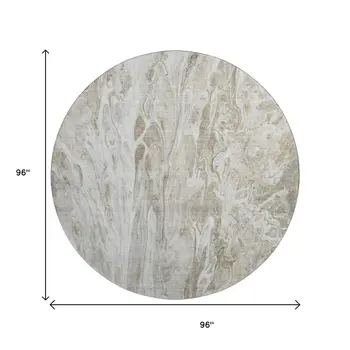 8' Taupe Gray And Ivory Abstract Washable Round Rug With UV Protection