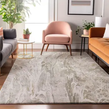 9' X 12' Taupe Gray And Ivory Abstract Washable Area Rug With UV Protection