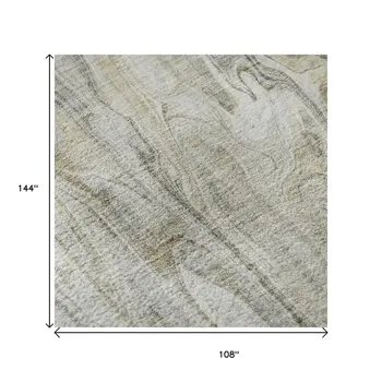 9' X 12' Taupe Gray And Ivory Abstract Washable Area Rug With UV Protection