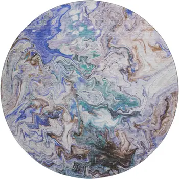 8' Beige Blue And Ivory Abstract Washable Round Rug With UV Protection