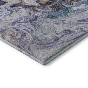 8' Beige Blue And Ivory Abstract Washable Round Rug With UV Protection