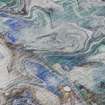 8' X 10' Beige Blue And Ivory Abstract Washable Area Rug With UV Protection