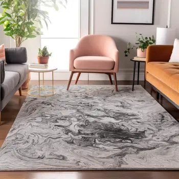 8' X 10' Gray And Ivory Abstract Washable Area Rug With UV Protection