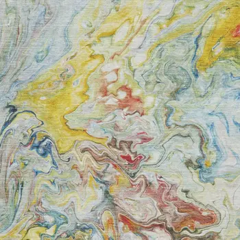 3' X 5' Ivory Yellow And Blue Abstract Washable Area Rug With UV Protection