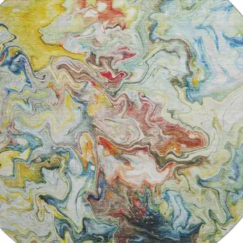 8' Ivory Yellow And Blue Abstract Washable Round Rug With UV Protection
