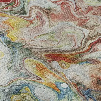8' X 10' Ivory Yellow And Blue Abstract Washable Area Rug With UV Protection