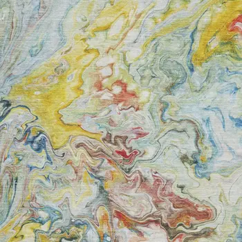 8' X 10' Ivory Yellow And Blue Abstract Washable Area Rug With UV Protection