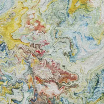 9' X 12' Ivory Yellow And Blue Abstract Washable Area Rug With UV Protection