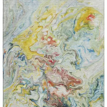 9' X 12' Ivory Yellow And Blue Abstract Washable Area Rug With UV Protection