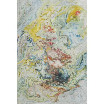 10' X 14' Ivory Yellow And Blue Abstract Washable Area Rug With UV Protection